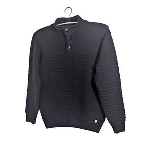 Armor Lux Wool Blend Pullover Sweater Mens M Black Button Up Mock Neck Ribbed